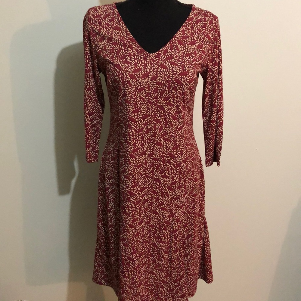 Fitted Red Patterned Flare Dress, Size S
